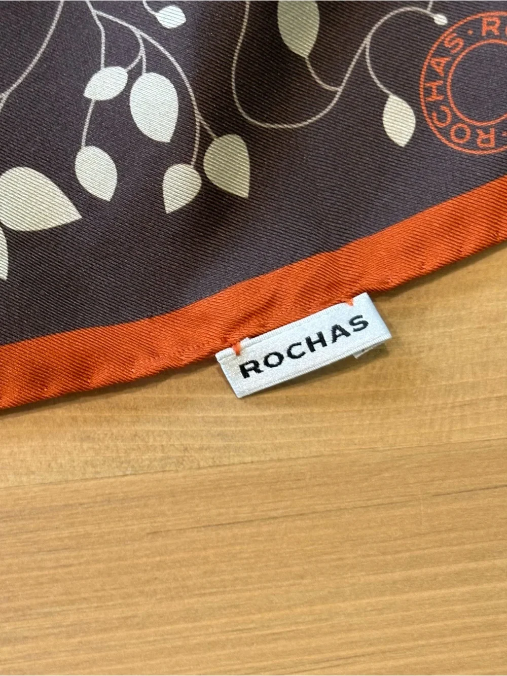 Rochas Brown Floral Silk Scarf with Blue, Orange, Yellow Accents
